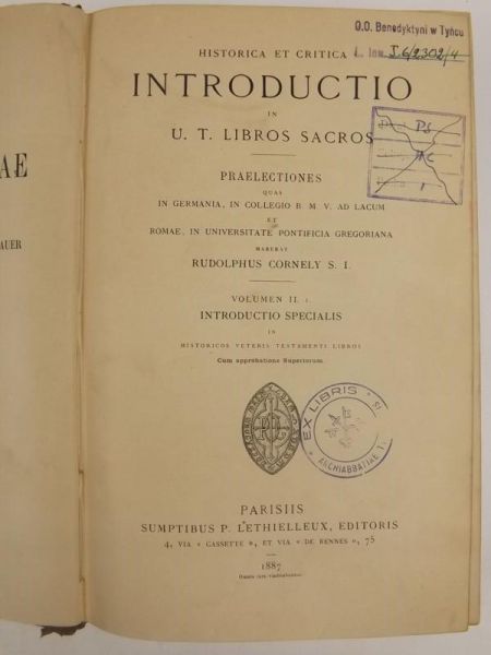 Historia Et Critica Introductio, 1887 r.
