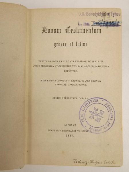 Novum Testamentum. Graece et latine, 1887 r.
