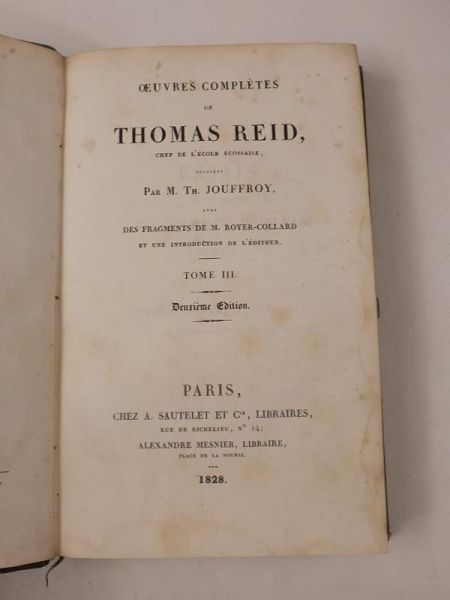 Jouffroy M. Th. - Oeuvres completes de Thomas Reid Tom III, 1828 r.