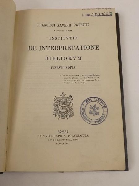 Institvtio de interpretatione bibiorvm, 1876 r.
