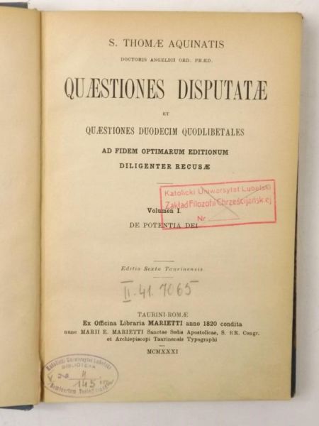Quaestiones  Disputatae, vol. I,  1931 r.