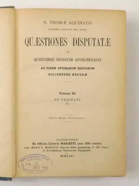 Quaestiones Disputatae, 1931 r.