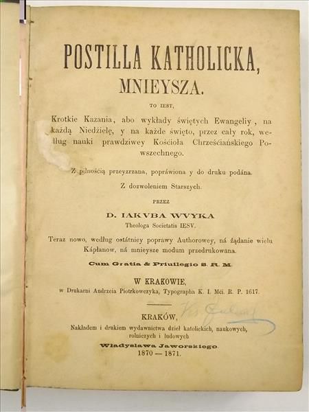Postylla Katolicka Mniejsza, 1870  1871 r.