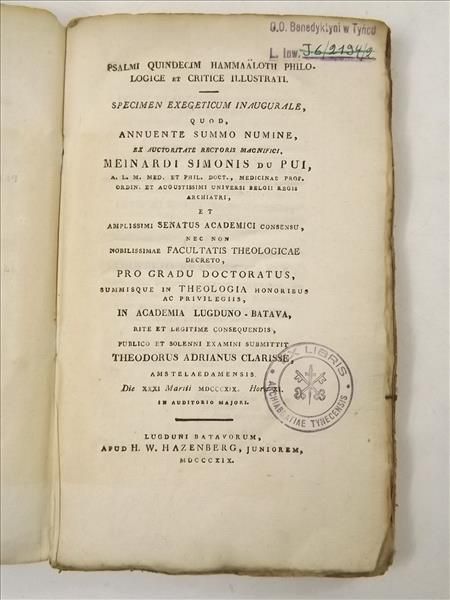 Psalmi Quindecim Hammaaloth Philologice et Critice Illustrati, 1819 r.