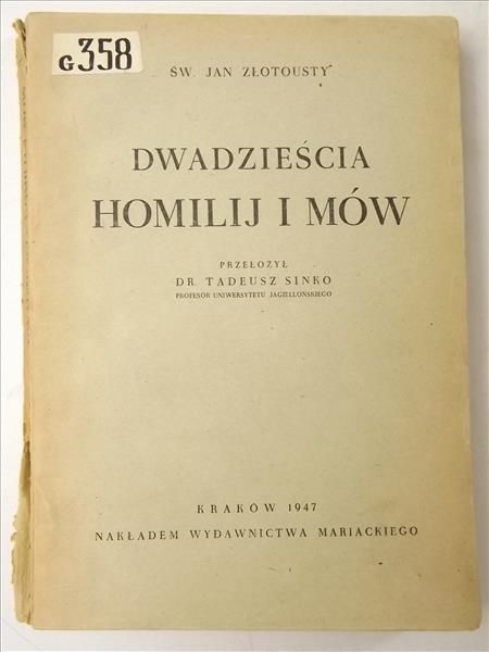 Święty Jan Złotousty - Dwadzieścia homilij i mów, 1947 r.