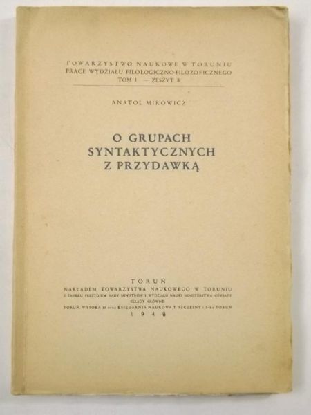 O grupach syntaktycznych z przydawką, 1949 r.