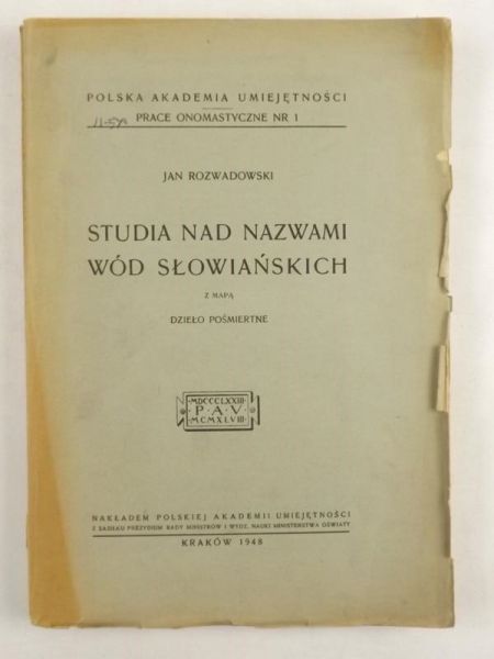 Studia nad nazwami wód słowiańskich, 1948 r.