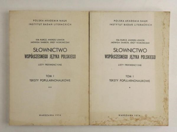 Słownictwo współczesnego języka polskiego. Listy frekwencyjne. Tom I Teksty popularnonaukowe część I-II