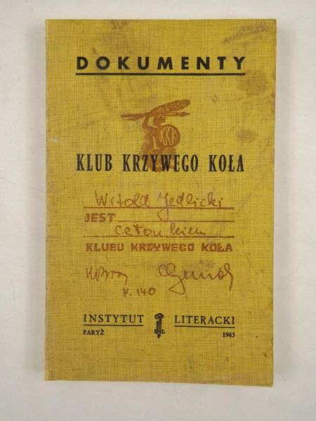 Dokumenty Klub Krzywego Koła, Instytut Literacki Paryż 1963 r.