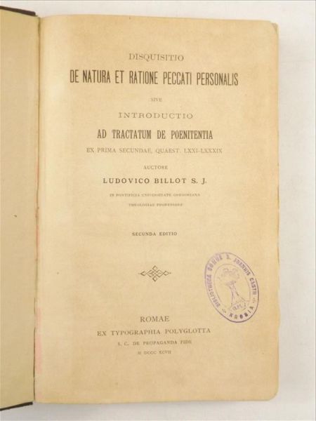 Billot Ludovico - Disquisitio De Natura Et Ratione Peccati Personalis, 1897 r.