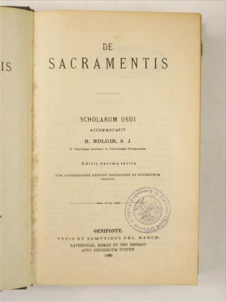 Summa Theologiae Moralis. Tom III. De Sacramentis, 1920 r.