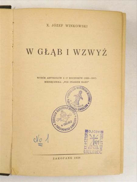 W głąb i wzwyż, 1938 r.