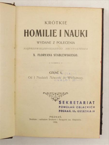 Krótkie homilie i nauki, 1906 r.