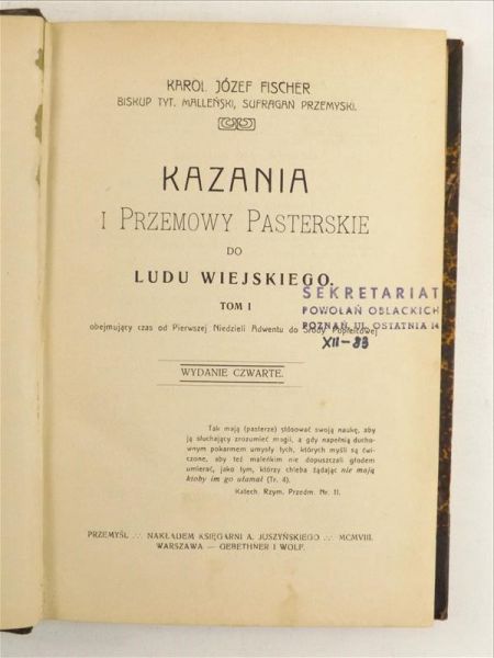 Fischer Karol Józef - Kazania  i przemowy pasterskie do ludu wiejskiego t. II, 1912