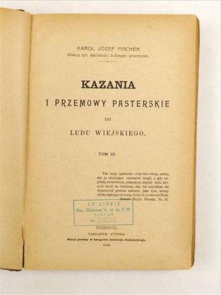 Fischer Karol Józef - Kazania i przemowy pasterskie do ludu wiejskiego t. III, 1903 r.