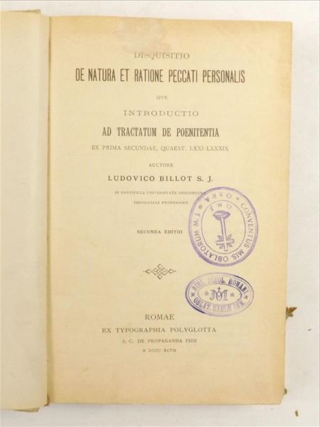 Billot Ludovico - Disquisitio De Natura Et Ratione Peccati Personalis, 1897 r.