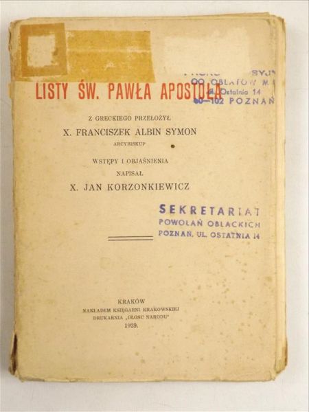 Korzonkiewicz Jan - Listy Św. Pawła Apostoła. 1929 r.