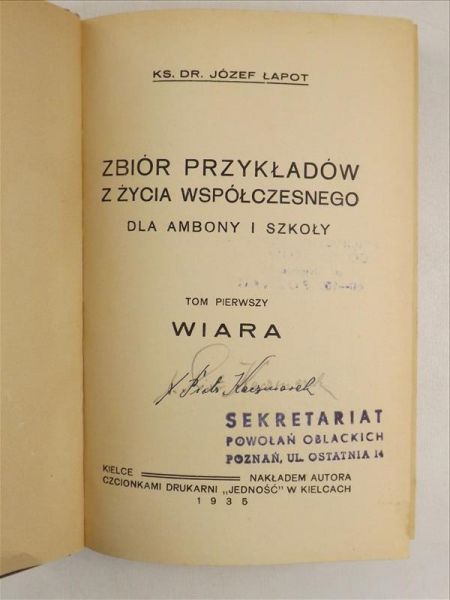 Zbiór przykładów z życia współczesnego dla ambony i szkoły, Tom I, 1935 r.