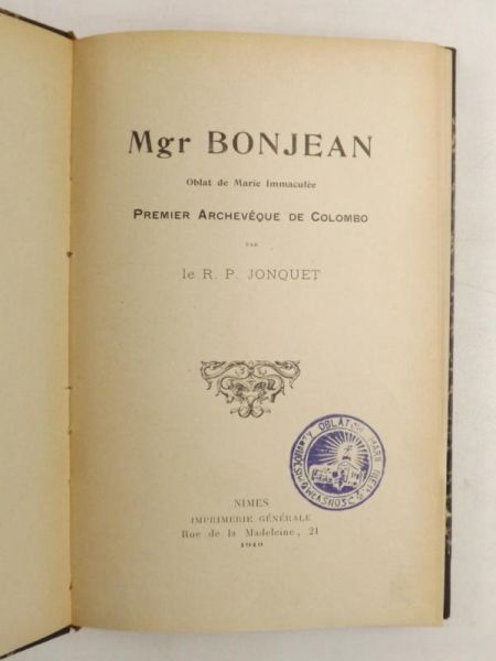 Jonquet R.P. - Mgr Bonjean, Oblat de Marie Immaculee: premier archeveque de Colombo, 1910 r.
