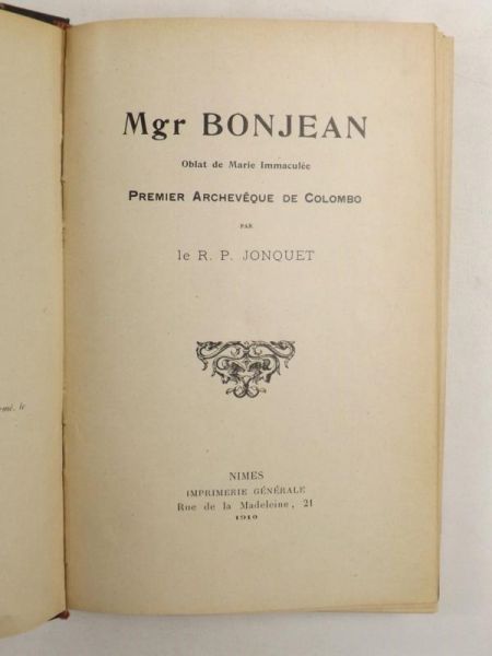 Jonquet R.P. - Mgr Bonjean, Oblat de Marie Immaculee: premier archeveque de Colombo, 1910 r.