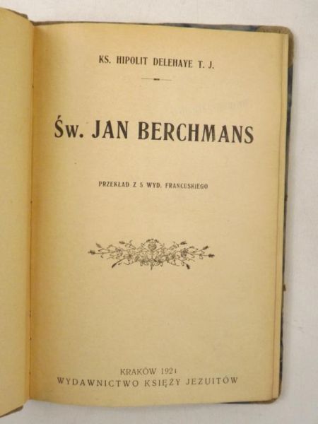 Św. Jan Berchmans, 1921 r.