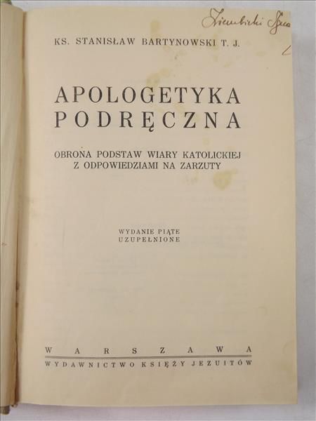 Bartynowski St. - Apologetyka podręczna, 1939 r.