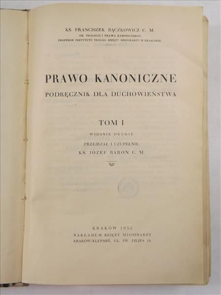 Prawo kanoniczne, Tom I, 1932 r.