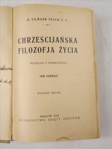 Chrześcijańska filozofja życia T. I, 1930 r.