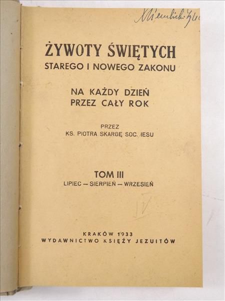 Żywoty świętych Starego i Nowego Zakonu, 1935 r.