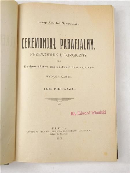 Ceremoniał parafialny, Tom I, 1922 r.