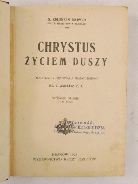 Chrystus życiem duszy, 1923 r.