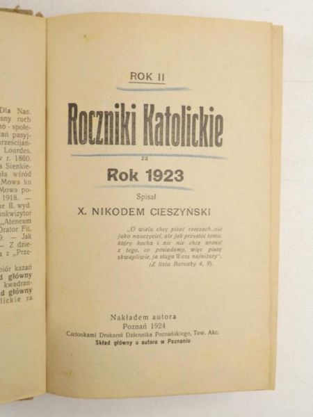 Roczniki katolickie za Rok 1923, 1924 r.