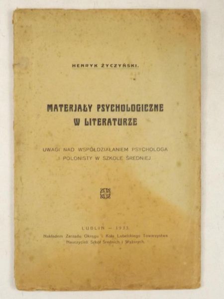 Materjały psychologiczne w literaturze, 1933 r.