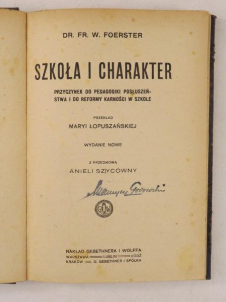 Szkoła i charakter, 1919 r.