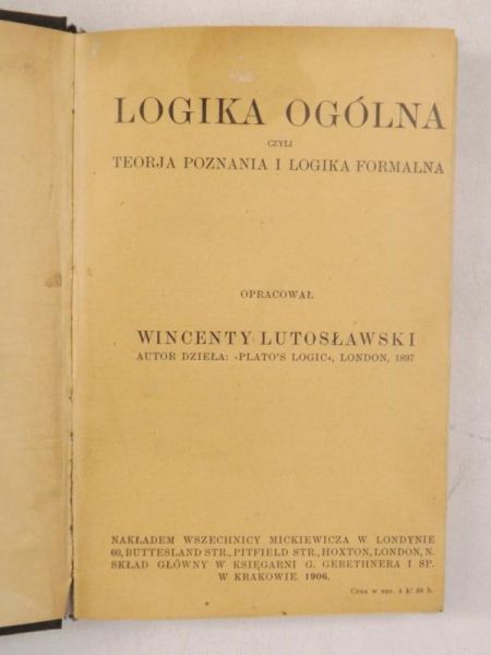Logika ogólna, 1906 r.