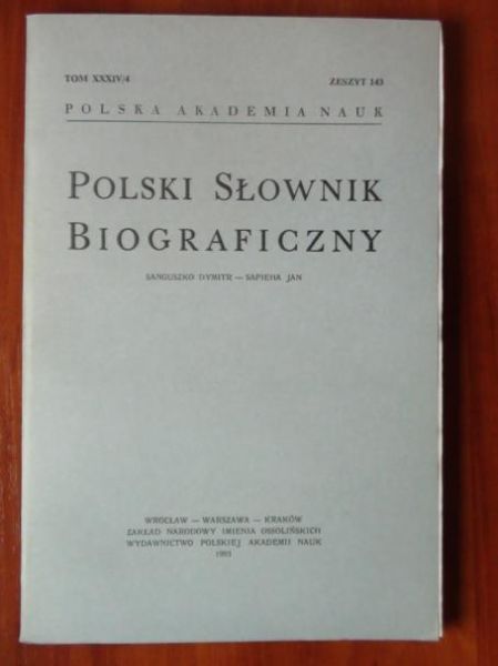 Polski Słownik Biograficzny Tom XXXIV/4 Zeszyt 143