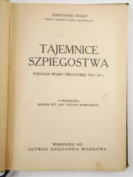 Touhy Ferdynand - Tajemnice szpiegostwa, 1923 r.
