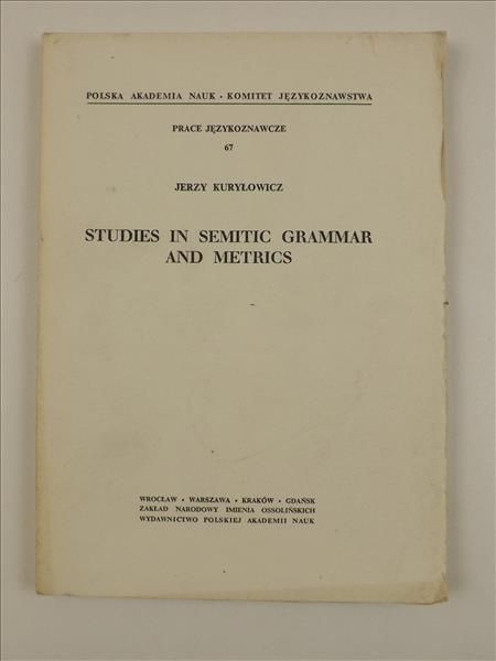 Studies in semitic grammar and metrics