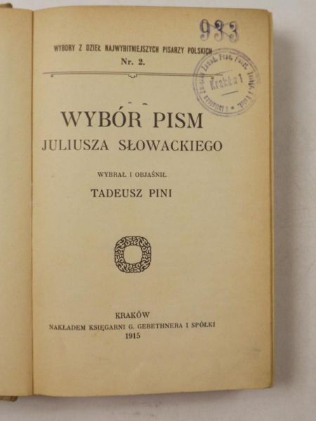 Wybór pism Juliusza Słowackiego. T. 2, 1915