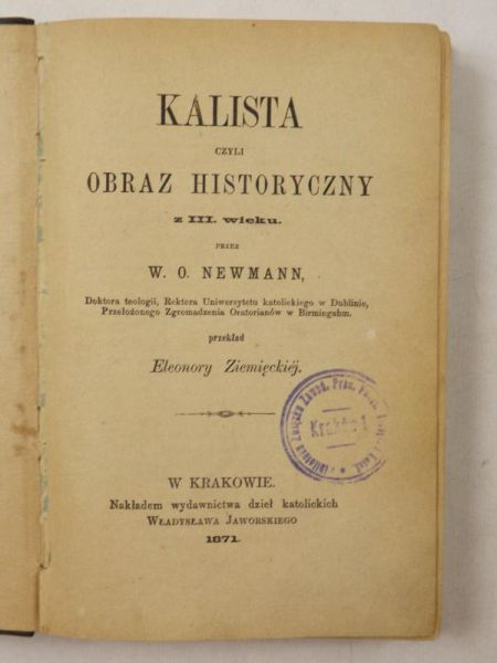Kalista, czyli obraz historyczny z III wieku, 1871