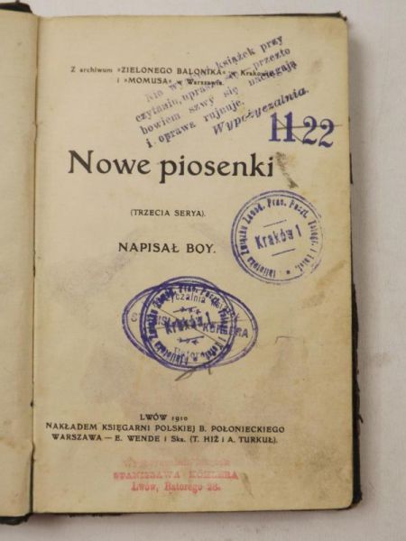 Boy-Żeleński Tadeusz - Nowe piosenki, 1910 r.
