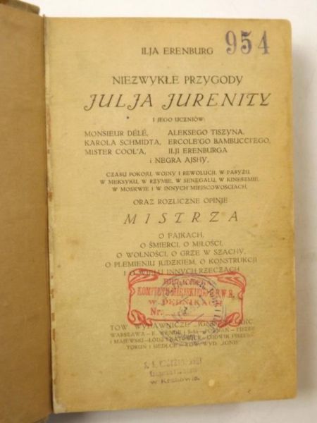 Erenburg Ilja - Niezwykłe przygody Julja Jurenity i jego uczniów, 1924 r.