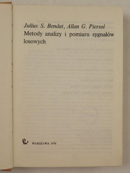 Bendat Julius S.,    - Metody analizy i pomiaru sygnałów losowych