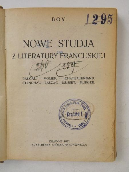 Boy-Żeleński Tadeusz - Nowe studja z literatury francuskiej, 1922 r.