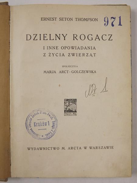 Dzielny rogacz i inne opowiadania z życia zwierząt, 1926 r.