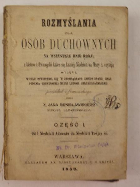 Rozmyślania dla osób duchownych Część I, 1859 r.