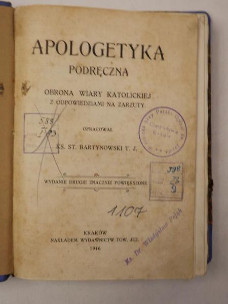 Bartynowski Stanisław - Apologetyka podręczna, 1916 r.
