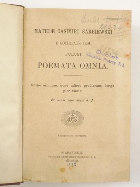 E societate Jesu Poloni Poemata Omnia, 1892 r.