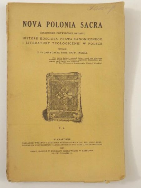 Fijałek Jan - Nova Polonia Sacra, Tom II, 1926 r.