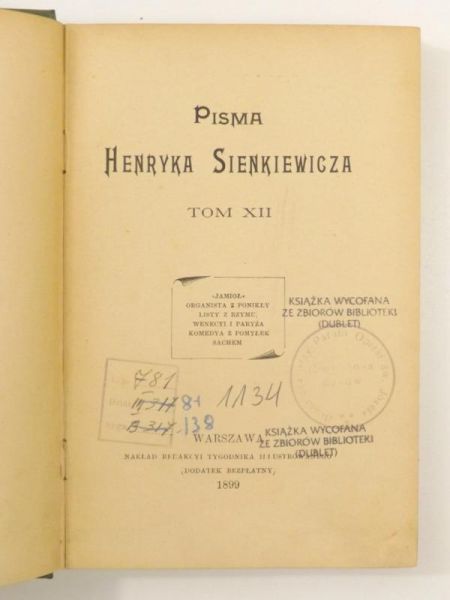 Pisma, Tom XII, 1899 r.